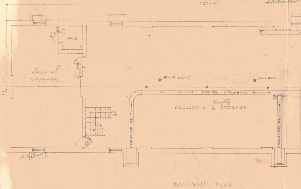 Vintage Stevens Point Brewery basement blueprint layout